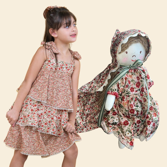 Boneca Camile + Vestido Lana Floral Vinho ( Marca BCP)