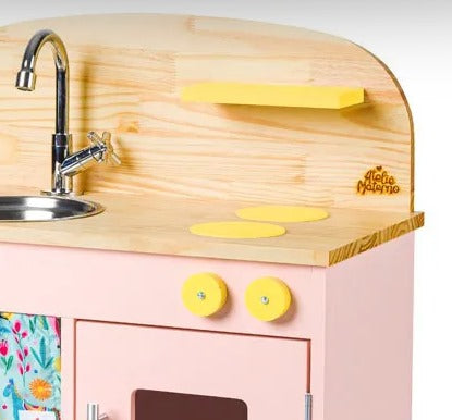 Mini Cozinha de Madeira com Pia - Rosa