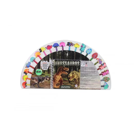 Kit de Colorir - Livro + 20 lápis de cor com borrachas divertidas de Dinossauro