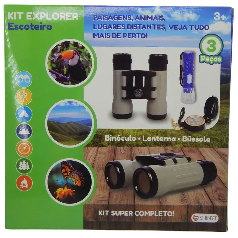Kit Escoteiro - Binóculo, Lanterna e Bússola