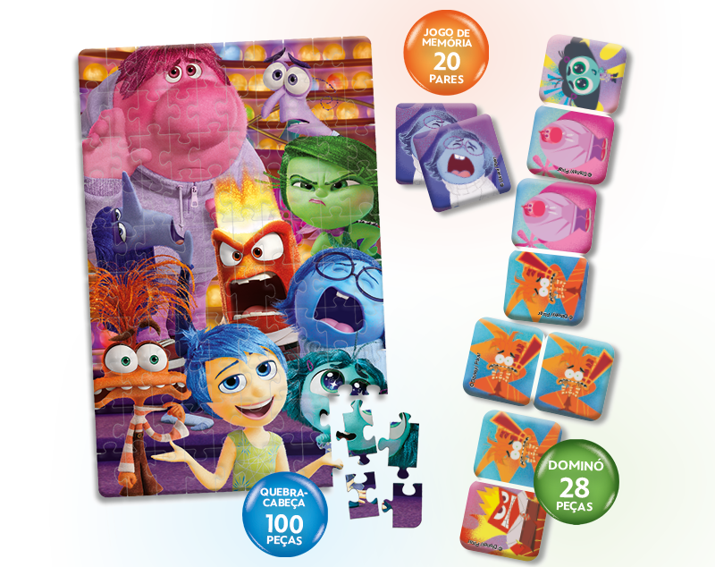 Divertidamente 2 - Super Kit (Quebra cabeça 100 peças, jogo da memória + dominó)
