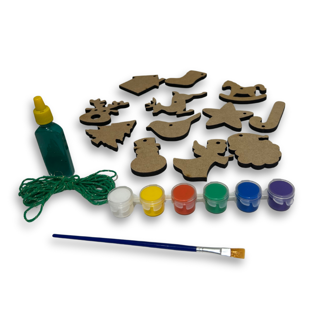 Kit Enfeites de Natal em Madeira para Colorir e Decorar