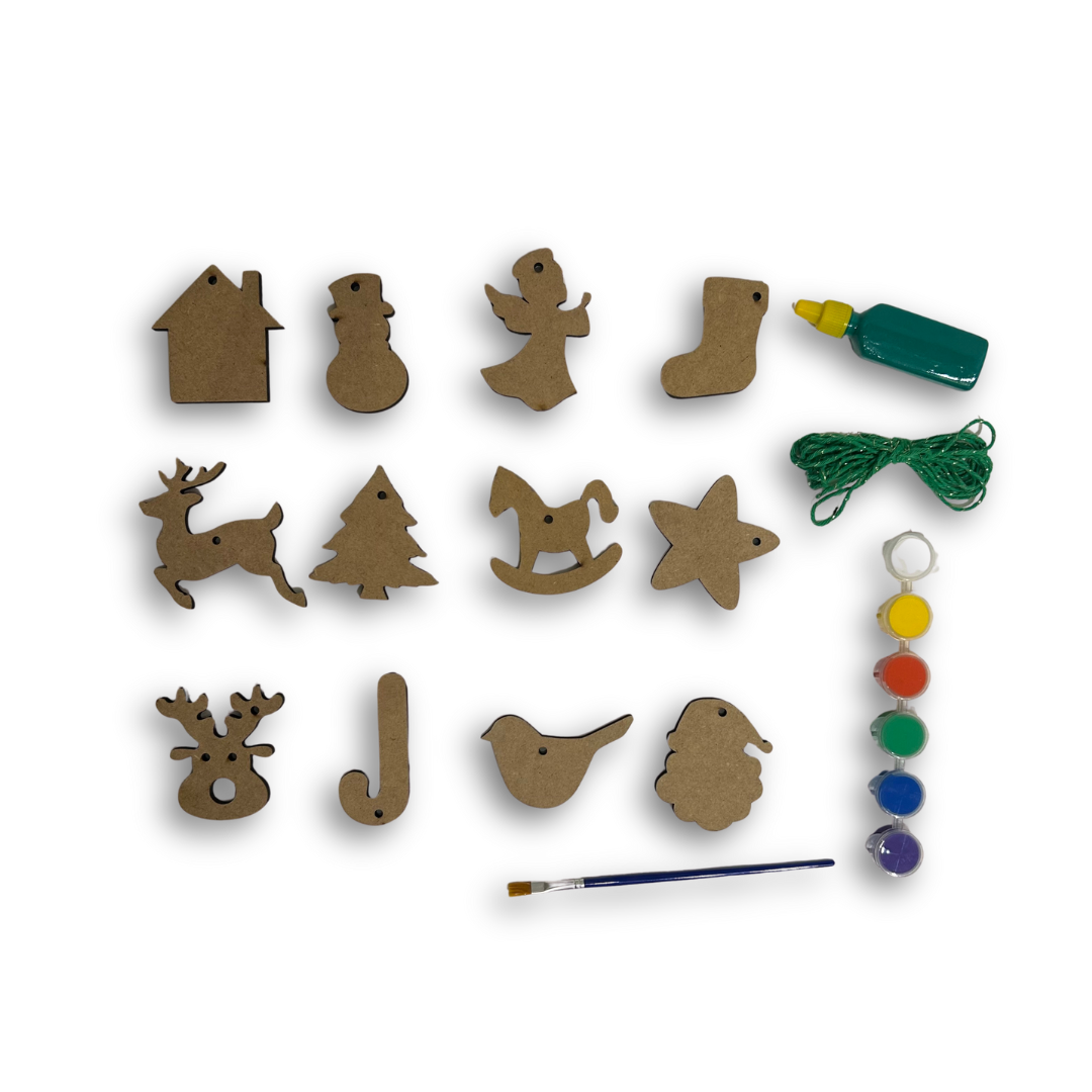Kit Enfeites de Natal em Madeira para Colorir e Decorar