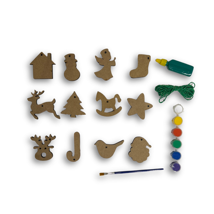Kit Enfeites de Natal em Madeira para Colorir e Decorar
