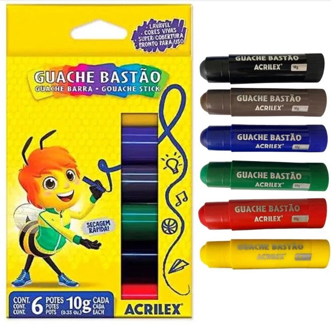 Tinta Guache Bastão -  6 Cores