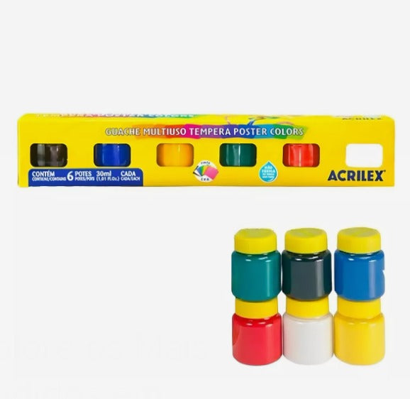 Guache Multiuso Tempera Poster Colors - 6 Cores