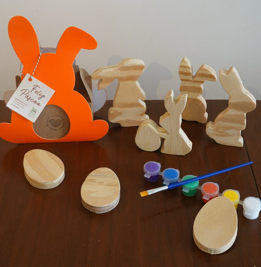 Kit Páscoa: Pintura em Madeira + Maleta Coelho LEVe Brigaderia - com 6 ovinhos