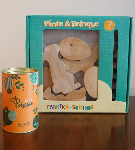 Kit Páscoa: Pintura em madeira + Lata com 10 ovinhos da LEVe Brigaderia