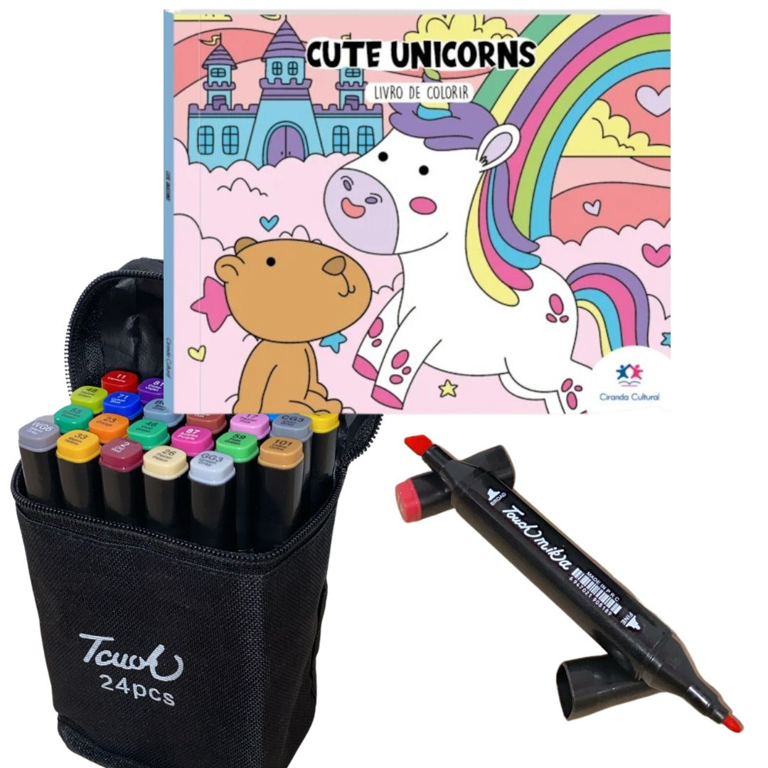 Cute Unicorns - Para Colorir + 24 canetinhas