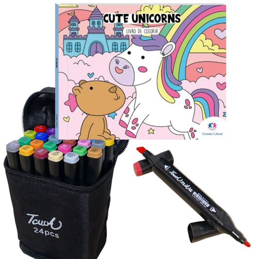 Cute Unicorns - Para Colorir + 24 canetinhas