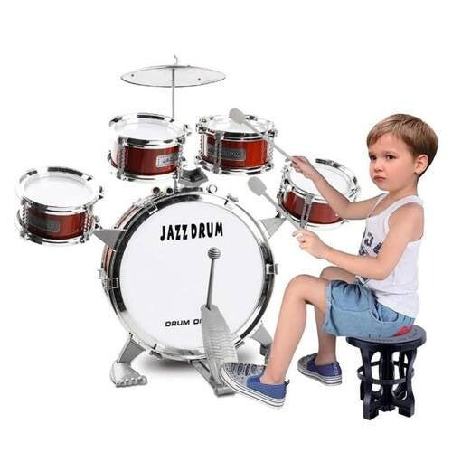 Bateria Infantil Com Tambores Pratos E Baquetas