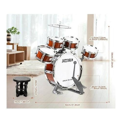 Bateria Infantil Com Tambores Pratos E Baquetas