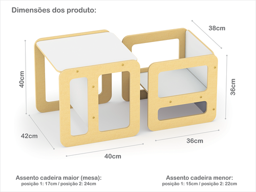 Conjunto de Mesa e Cadeira Cubo Montessori