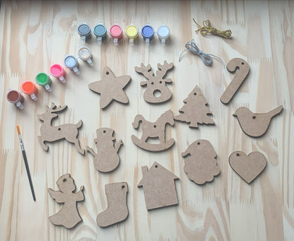 Kit Enfeites de Natal em Madeira para Colorir e Decorar