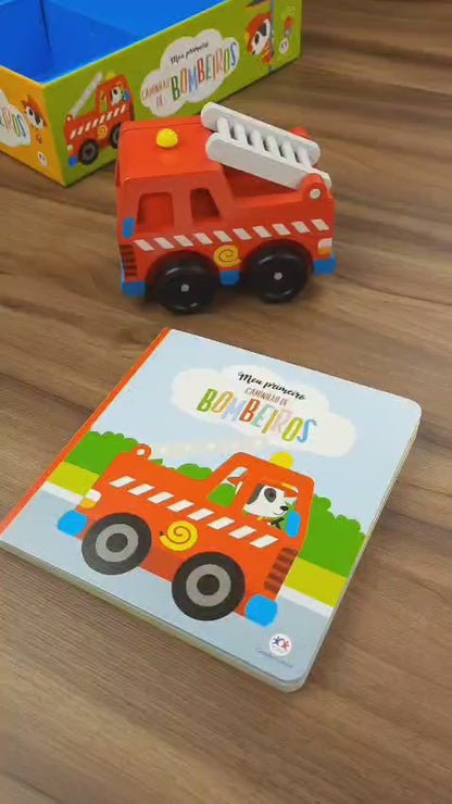 Livro + Carro de Madeira - Meu Primeiro Caminhão de Bombeiro