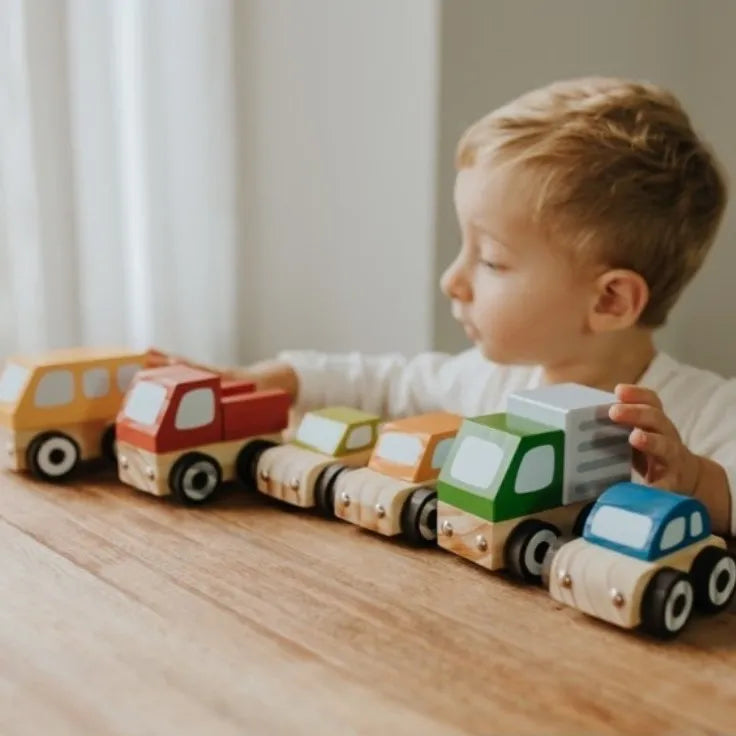 Kit - Carrinho Verde e Caminhão com Caçamba Vermelho de Madeira